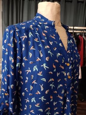 Wishful Park Royal Blue Bird-Print Blouse